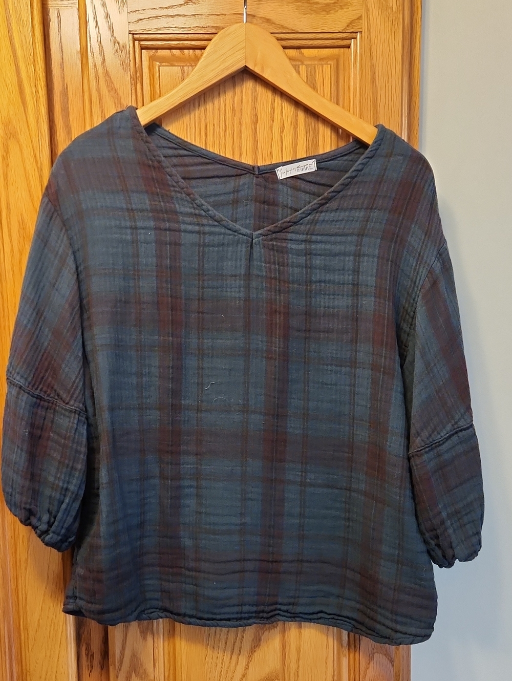 Free People Plaid V-Neck Tunic in Teal and Brown